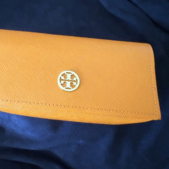 Tory Burch Orange Leather Eye/Sunglass Case with TB Dust bag - Picture 1 of 10